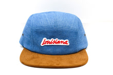 Load image into Gallery viewer, Louisiana Plate Denim + Suede Camper Hat
