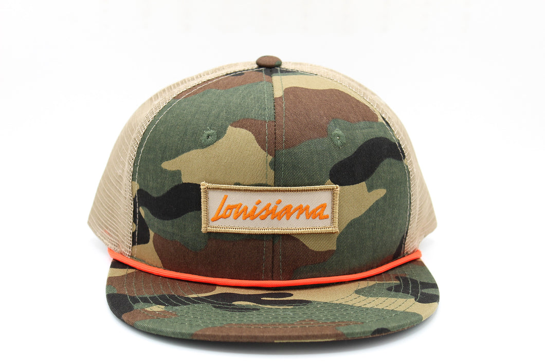 Louisiana Plate Camo Trucker Hat, Tan