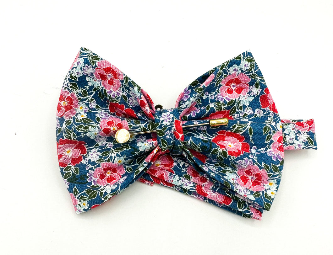 Pink+Blue Floral Bow Tie