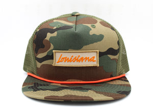 Louisiana Plate Camo Trucker Hat, Green