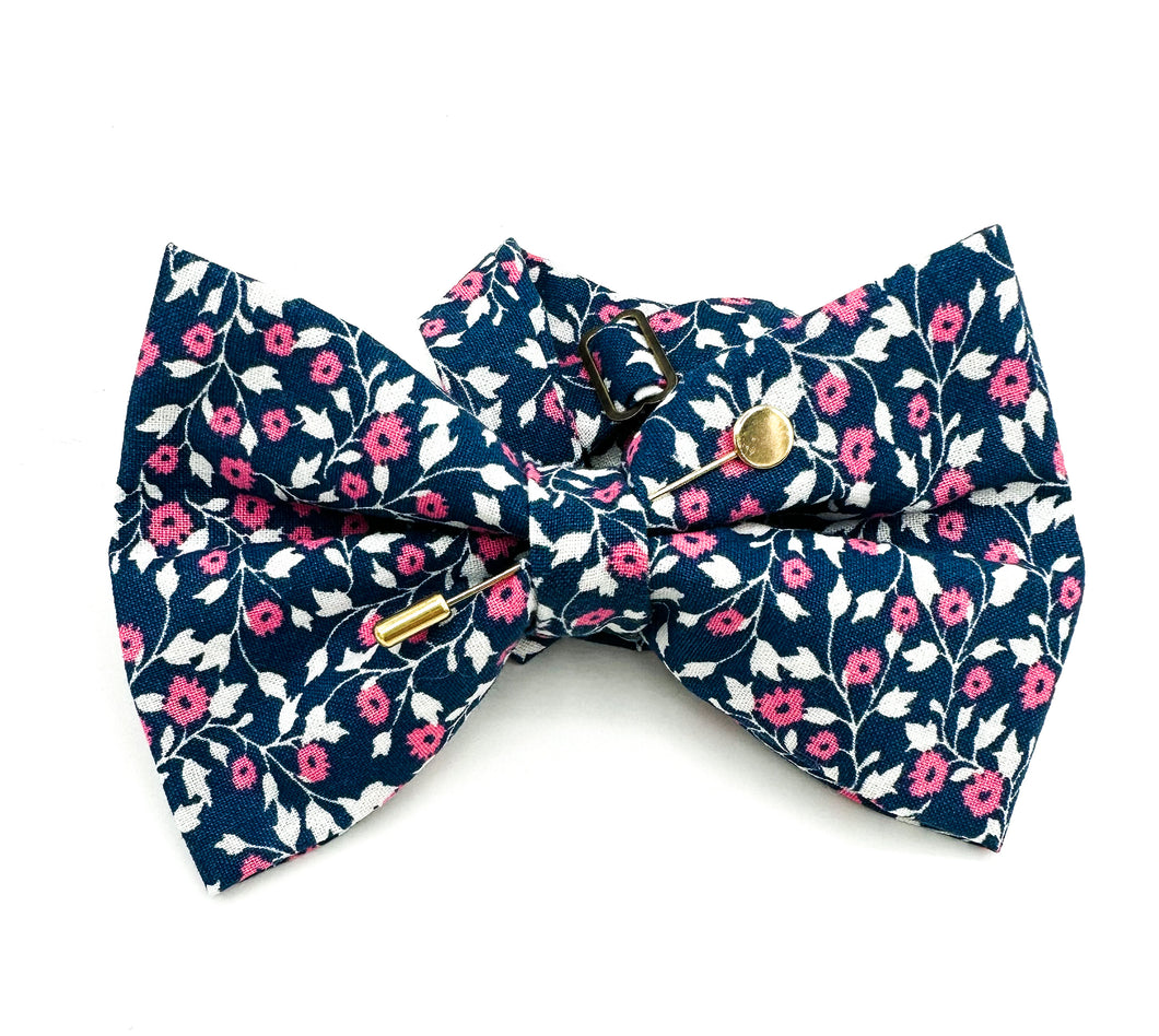 Blue + Pink Floral Bow tie