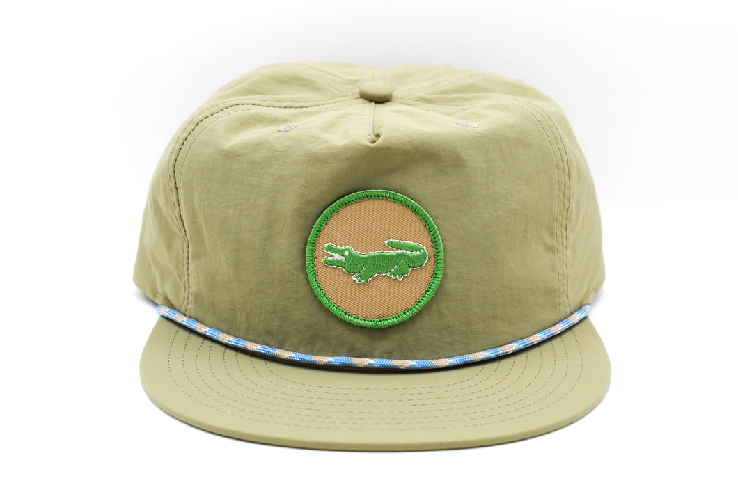 Gator Nylon (Quick Dry) Snapback - Khaki + Blue/Blush Rope